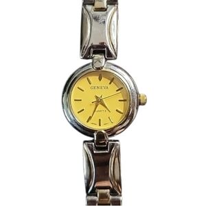 Geneva Silver and Gold Watch with Yellow Dial